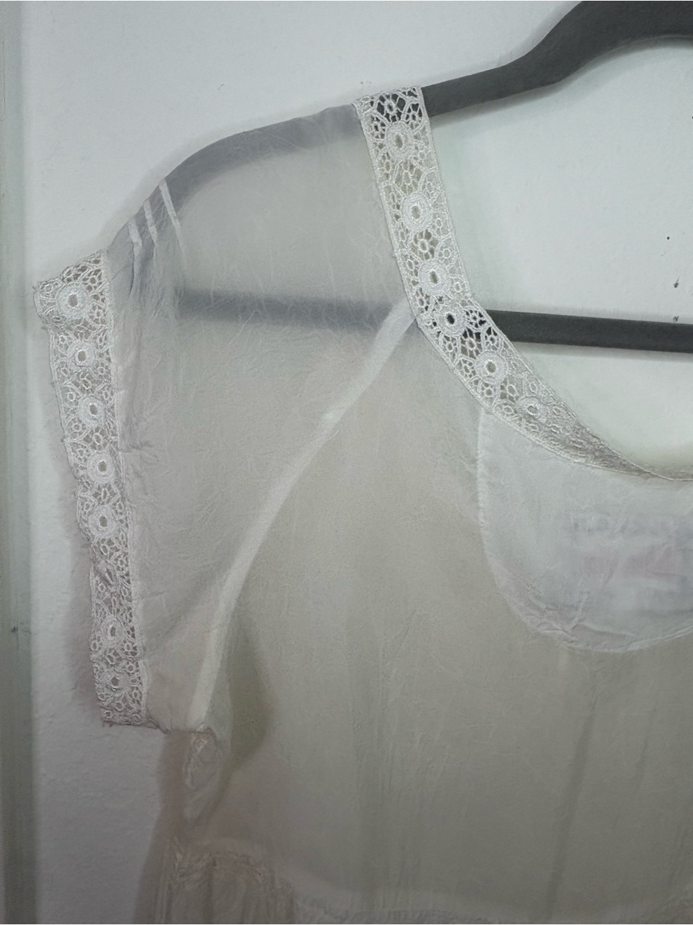 Johnny Was Ivory Embroidered Lace Boho Peasant Blouse Sheer Sleeve Medium - Picture 12 of 16